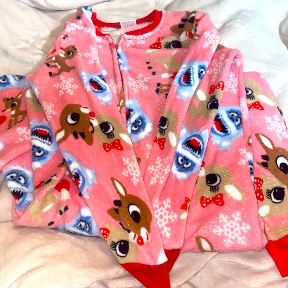 size large rudolph women’s sleep onesie